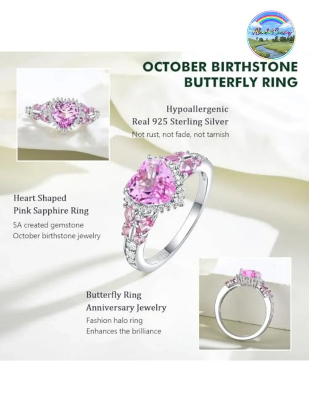 Sterling Silver Butterfly Birthstone Ring Size 6-10